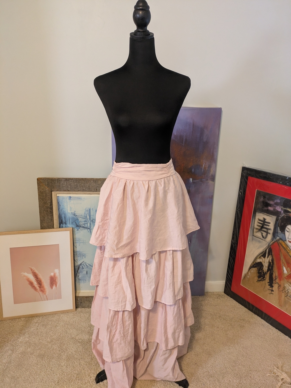 Altar'd State Blush Tiered Maxi Skirt Size XL High Waisted Ruffle Cottagecore